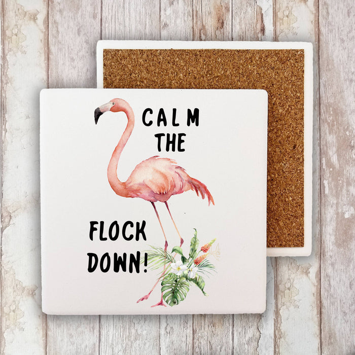 Pink Flamingo Calm The Flock Down Stone Coaster
