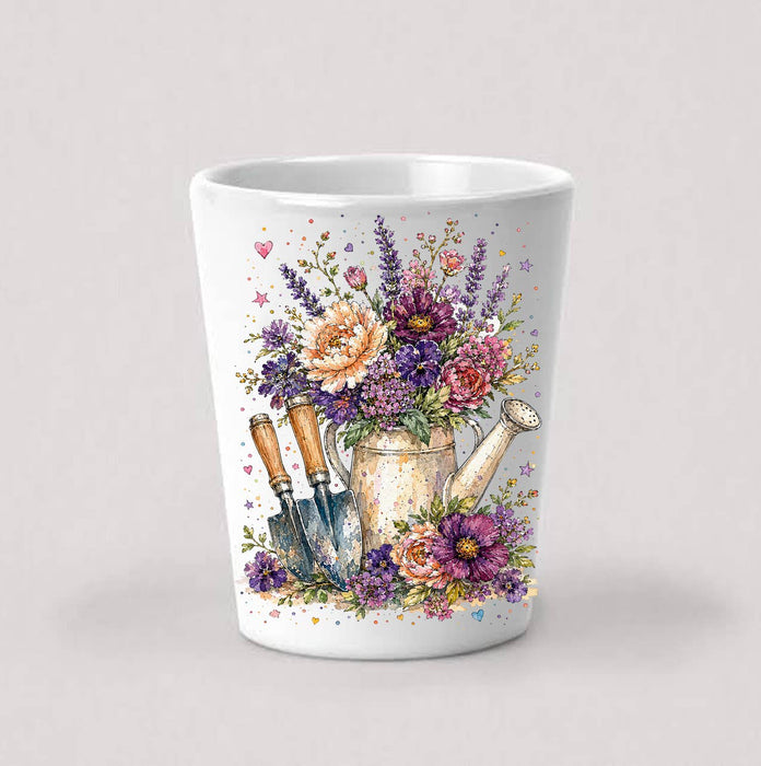 Watercolor Flower Watering Can Garden Shot Glass