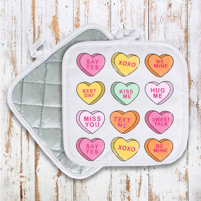 Candy Hearts Messages Valentine Pot Holder Oven Mitt