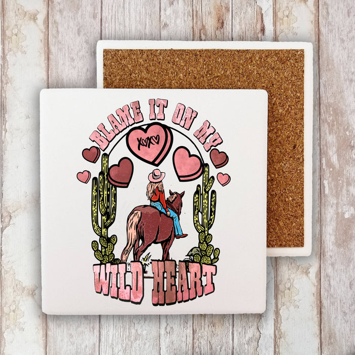 Valentine Wild Heart Western Stone Coaster