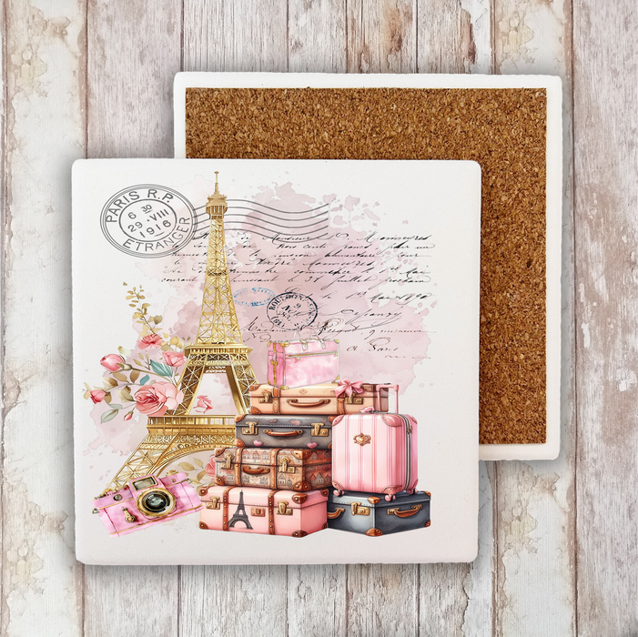 French Paris Eiffel Tower Luggage Stone Coaster