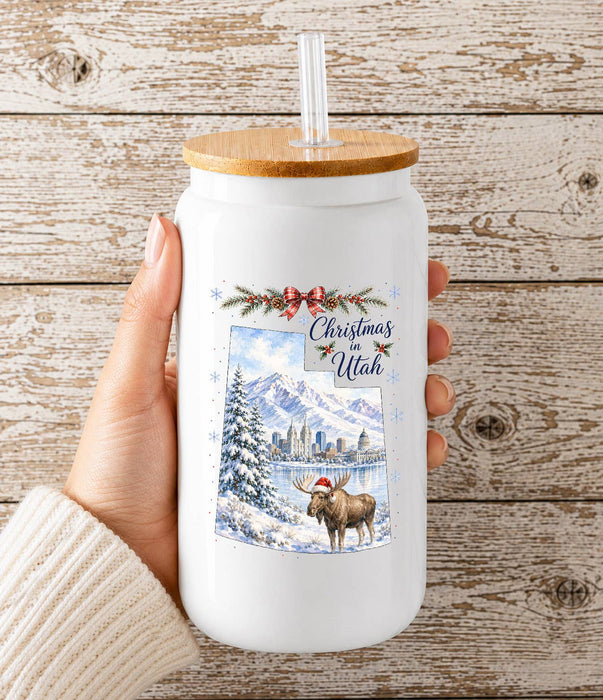 Christmas in Utah State Map Glass Cup