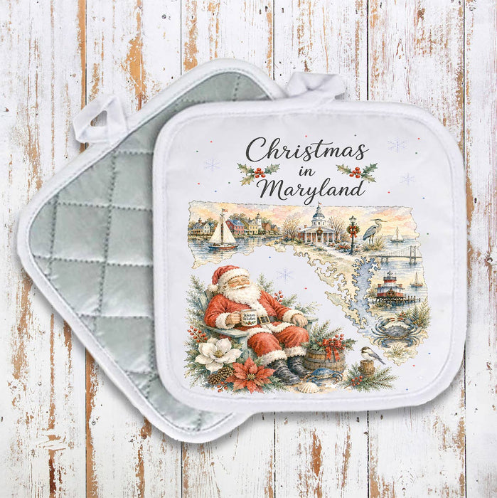 Christmas in Maryland State Map Pot Holder