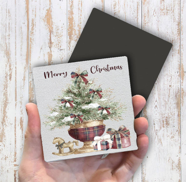 Christmas Tree Burgundy Velvet Magnet Fridge