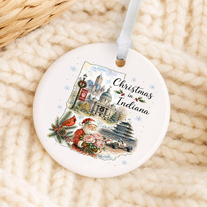 Christmas in Indiana State Map Ornament