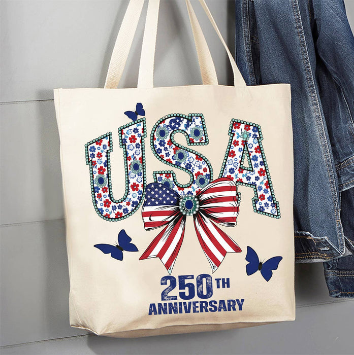 Patriotic USA Bow 250 Anniversary America Canvas Tote Bag