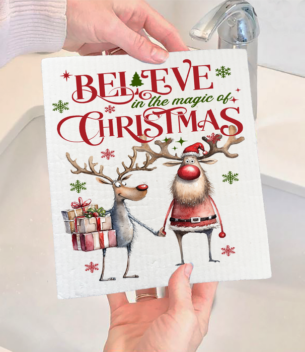 Believe in the magic of Christmas Swedish Dishcloth