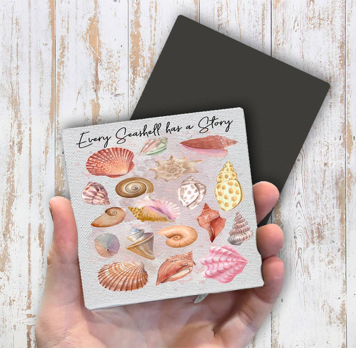 Seashells Has a Story Coastal Beach Magnet Fridge