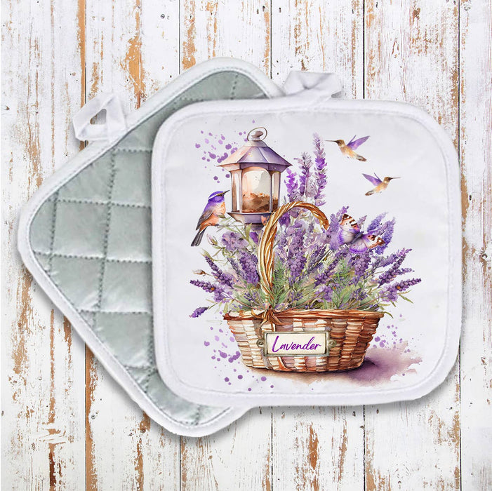 Basket of Lavender Humming Birds Pot Holder Oven Mitt