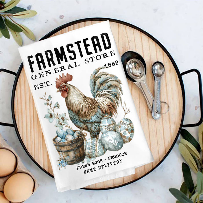 Rooster Easter Eggs Farmstead Tea Towel