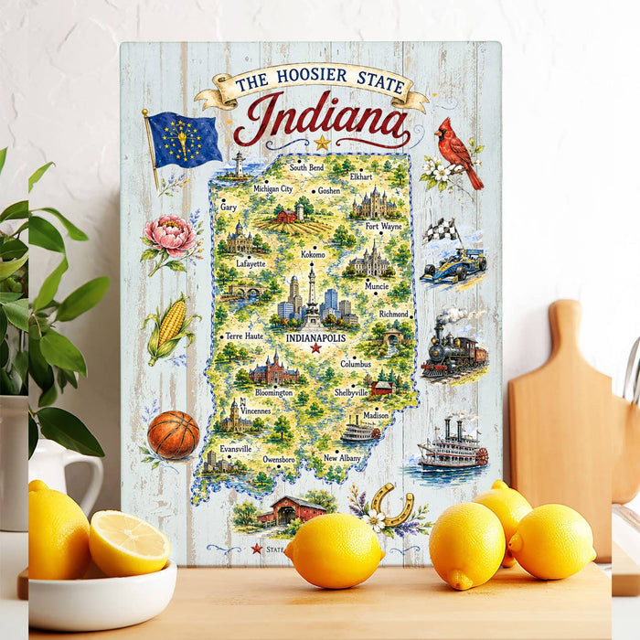 Indiana State Map Landmark Glass Cutting Board