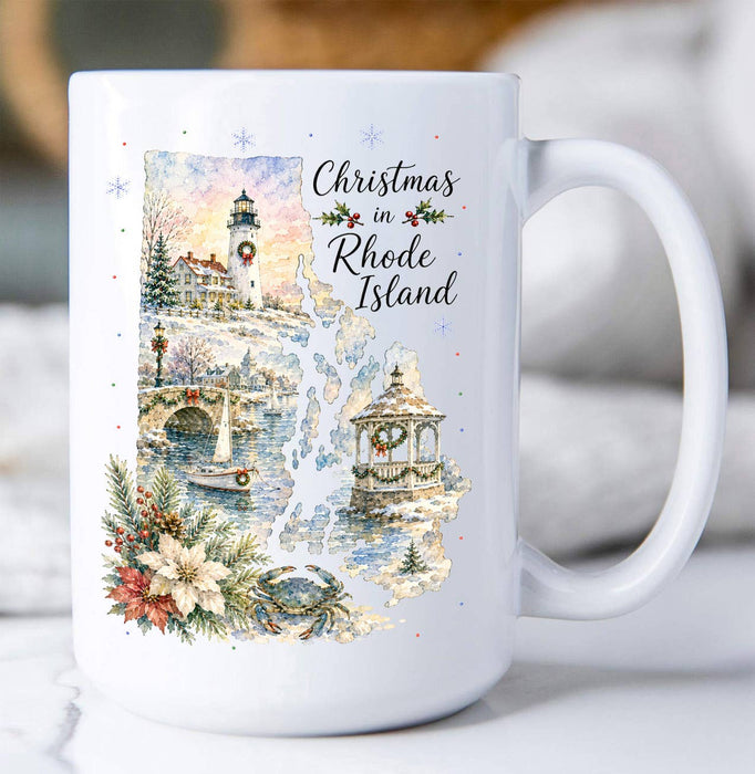 Christmas in Rhode Island State Map Coffee Mug