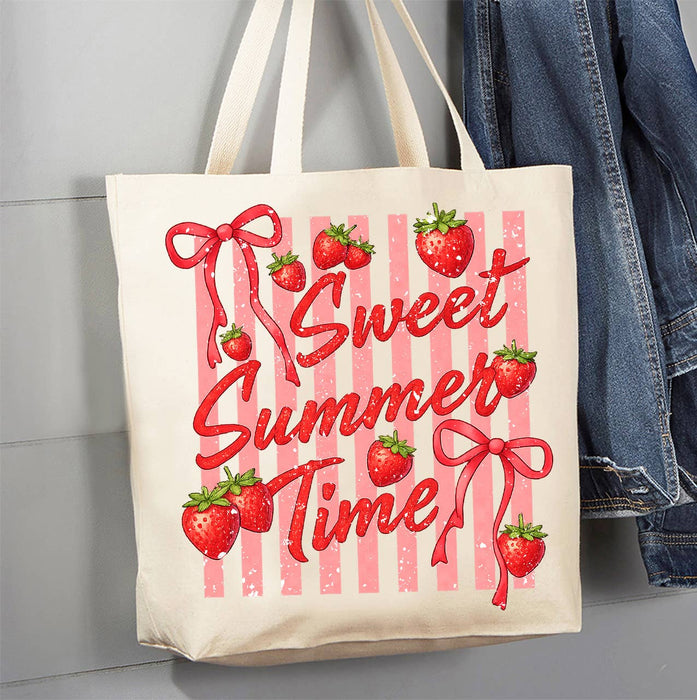 Sweet Summer Time Strawberries Canvas Tote Bag