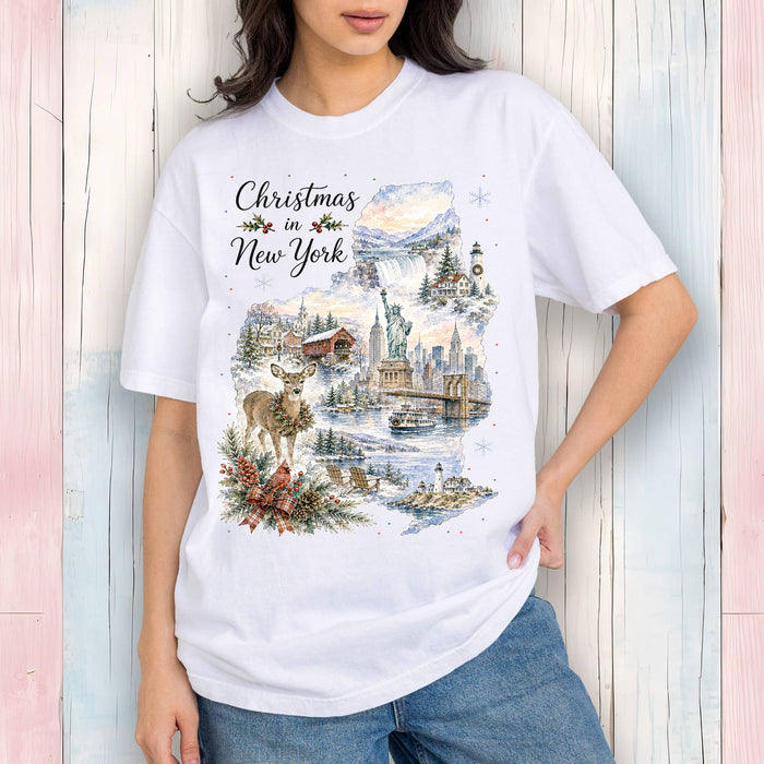 Christmas in New York State Map T-Shirt