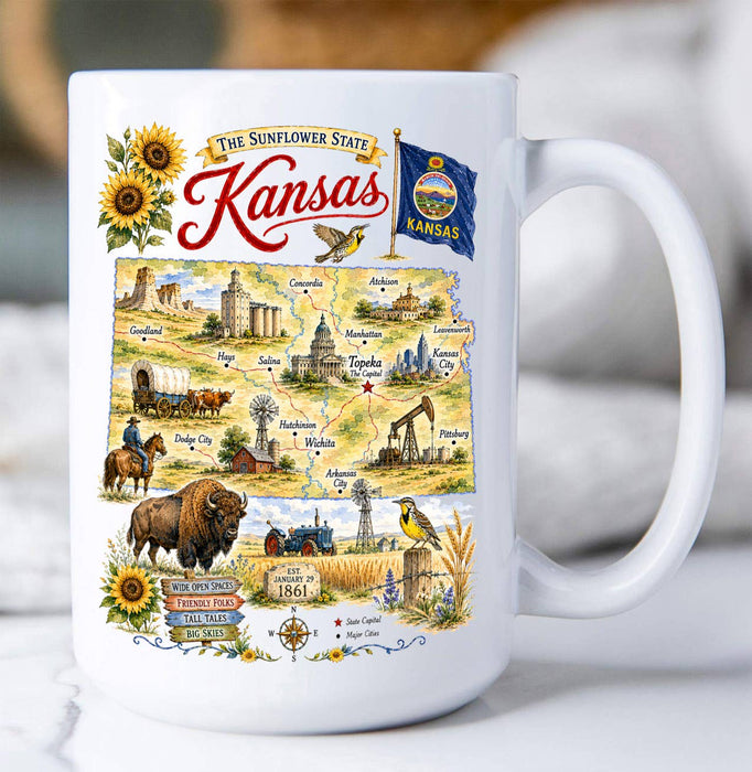Kansas State Map Landmark Coffee Mug
