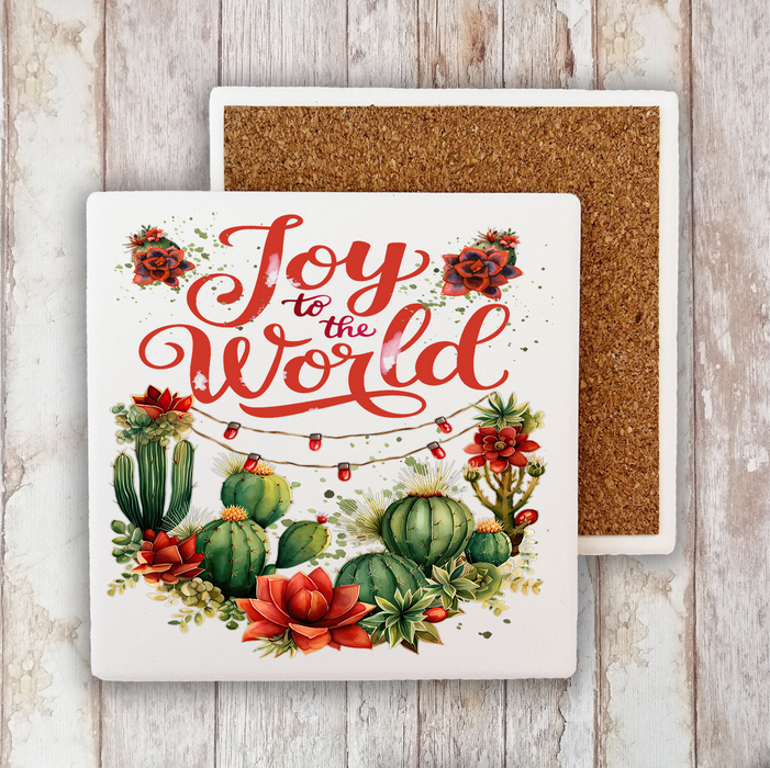 Christmas Joy to the World Cactus Stone Coaster