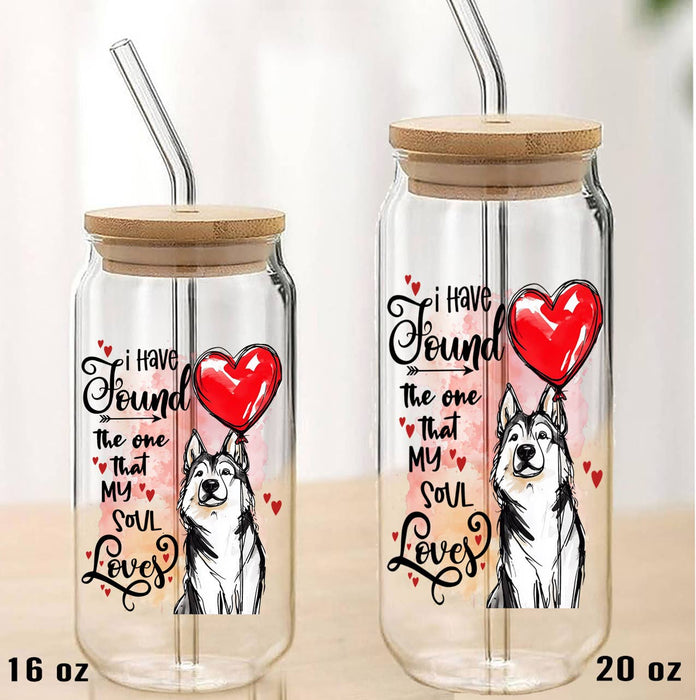 Dog Husky Found My Love Valentine Can Glass