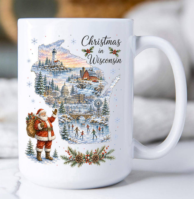 Christmas in Wisconsin State Map Coffee Mug