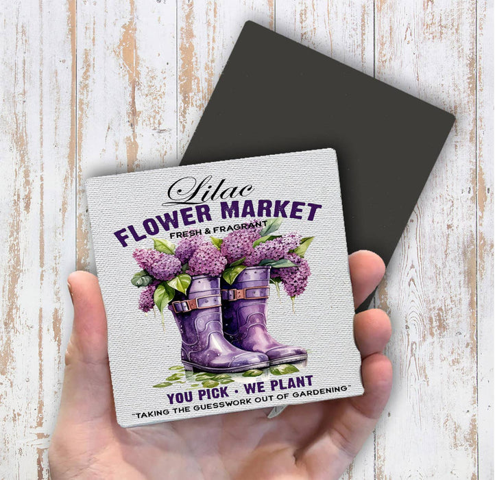 Lilac Flower Market Garden Boots Magnet Fridge
