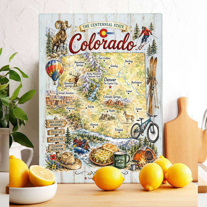 Colorado State Map Landmark Glass Cutting Board