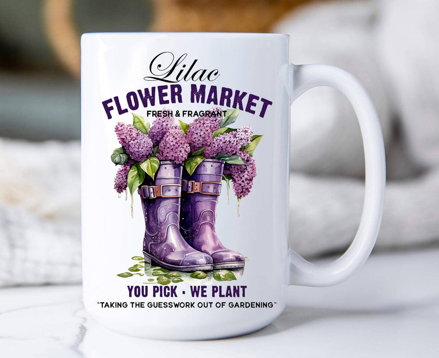Lilac Flower Market Garden Boots 15 oz Coffee Mug