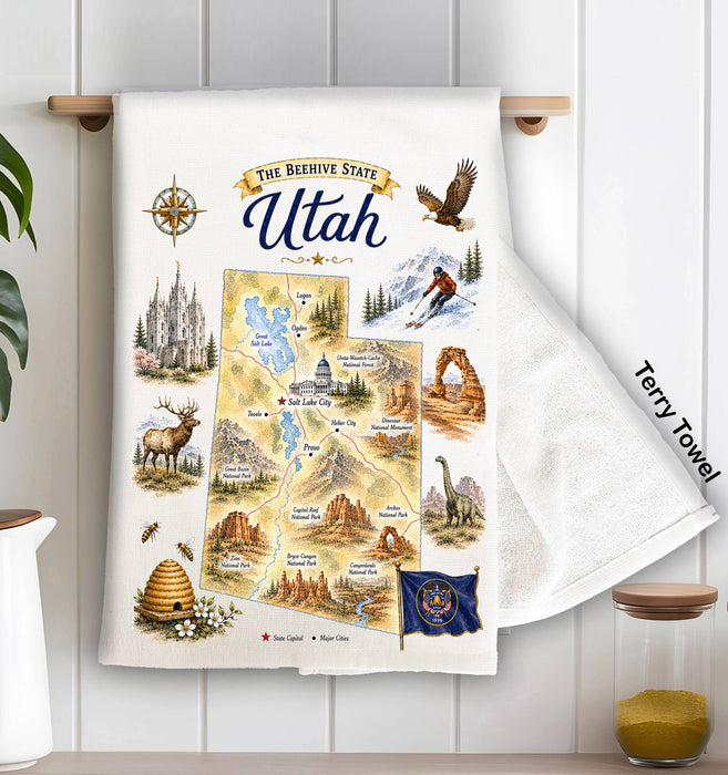 Utah State Map Landmark Kitchen Terry Towel