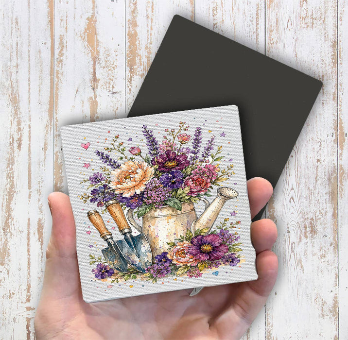 Watercolor Flower Watering Can Garden Magnet Fridge