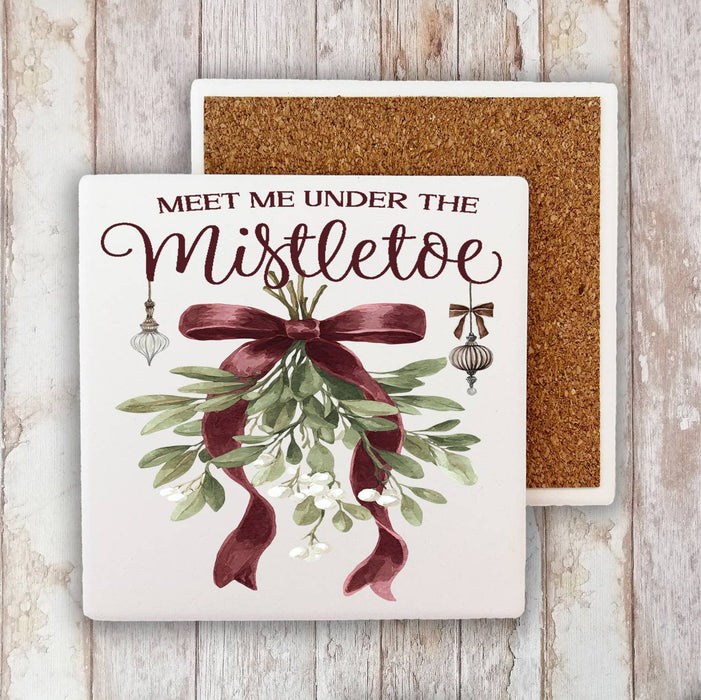 Christmas Meet me under Mistletoe Stone Coaster
