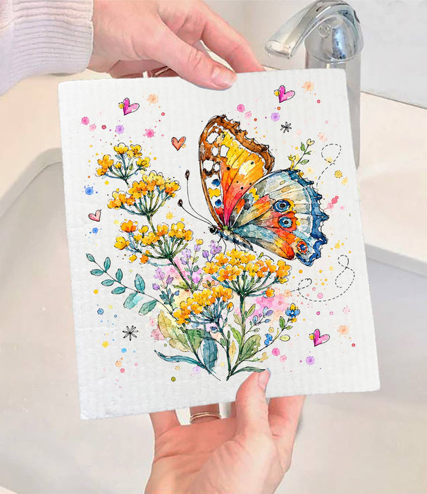Spring Butterflies Wildflowers Swedish Dishcloth
