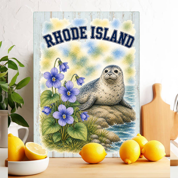 Rhode Island State Bird and Animal Glass Cutting Board