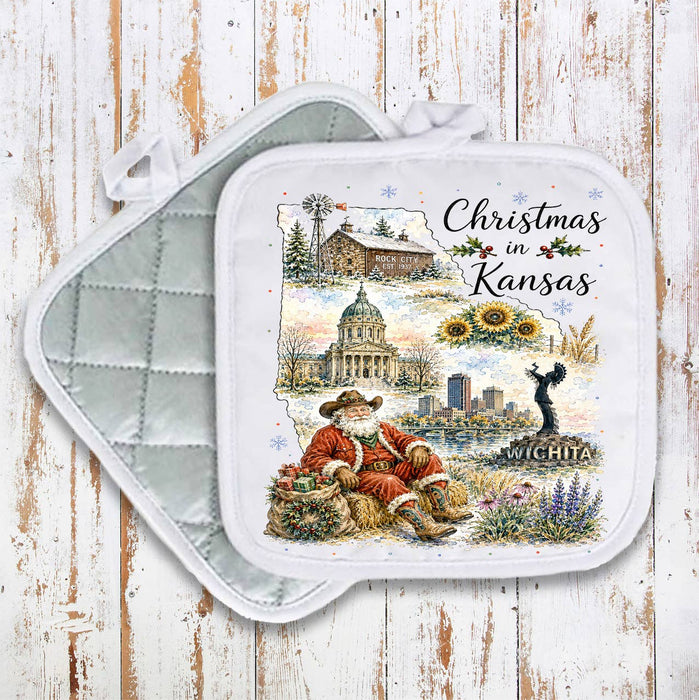 Christmas in Kansas State Map Pot Holder