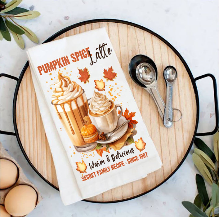 Autumn Fall Pumpkins Spice Latte Tea Towel