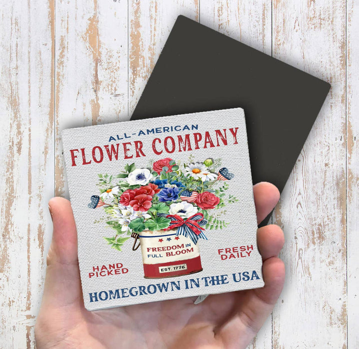 Farmhouse 4th of July Patriotic Flowers Magnet Fridge