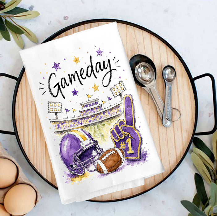 Gameday Football Purple & Gold Tea Towel