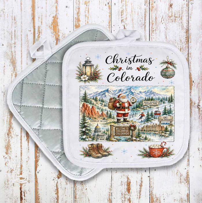 Christmas in Colorado State Map Pot Holder
