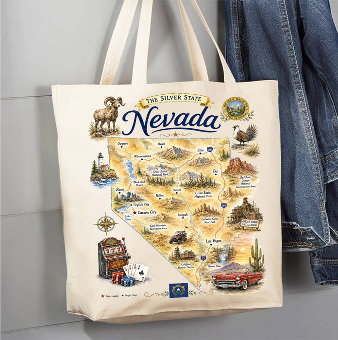 Nevada State Map Landmark Canvas Tote Bag
