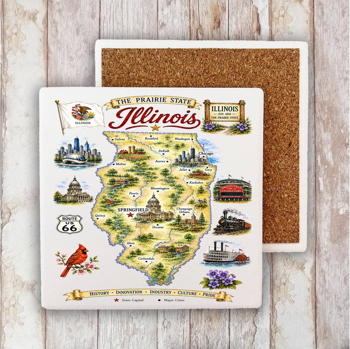 Illinois State Map Landmark Stone Coaster
