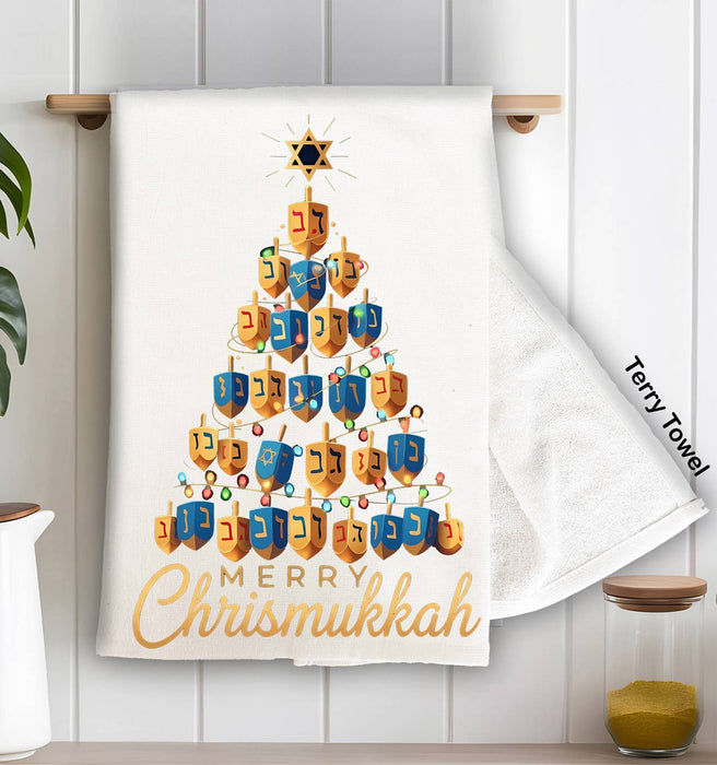 Merry Chrismukkah Dreidel Tree Kitchen Terry Towel