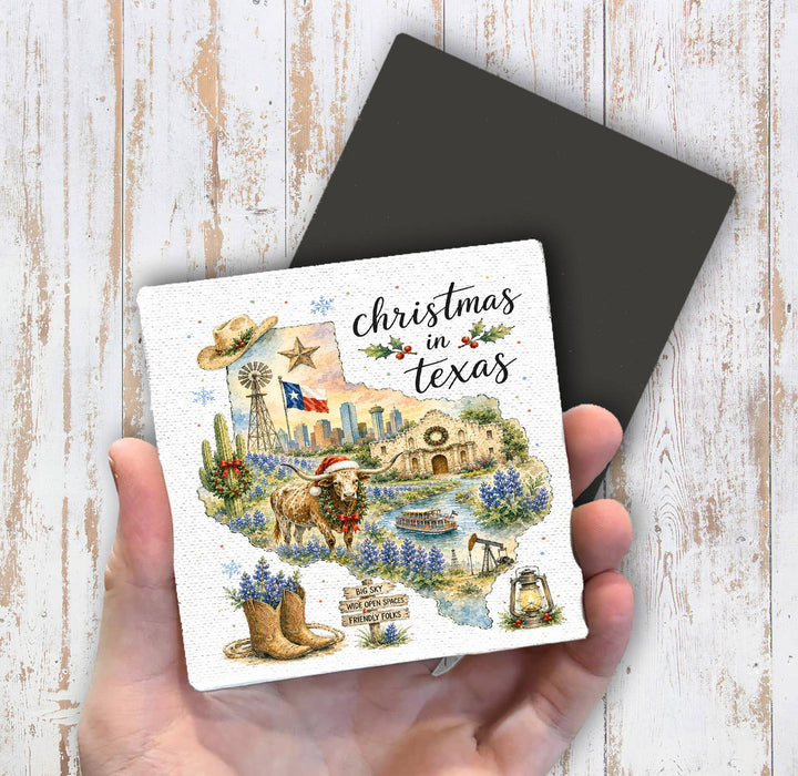 Christmas in Texas State Map Magnet Fridge