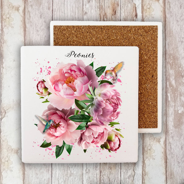 Spring Garden Peonies Flowers Stone Coaster