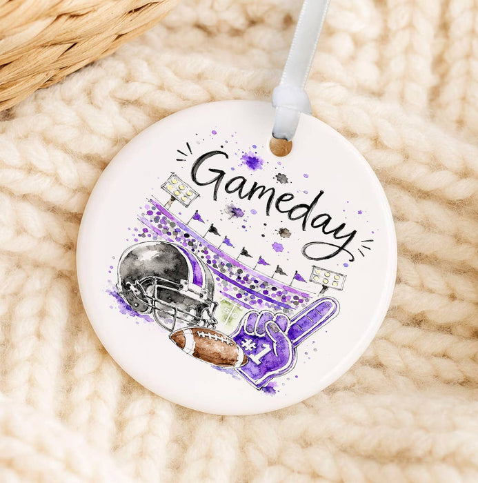 Gameday Football Black & Purple Ornament
