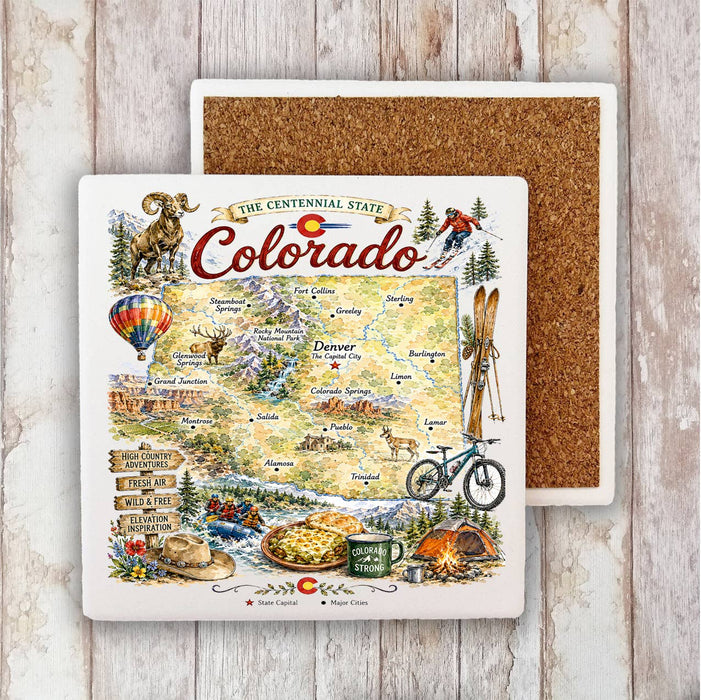 Colorado State Map Landmark Stone Coaster