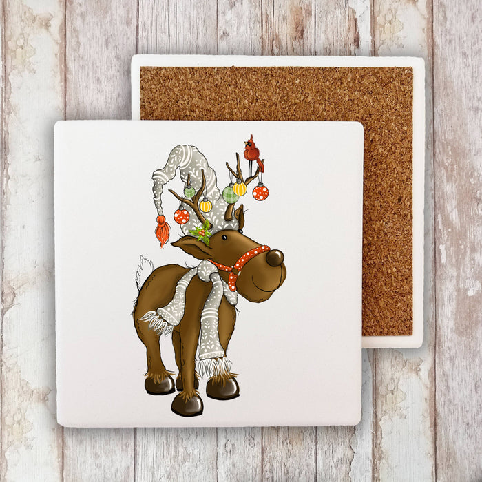 Christmas Cute Reindeer Stone Coaster
