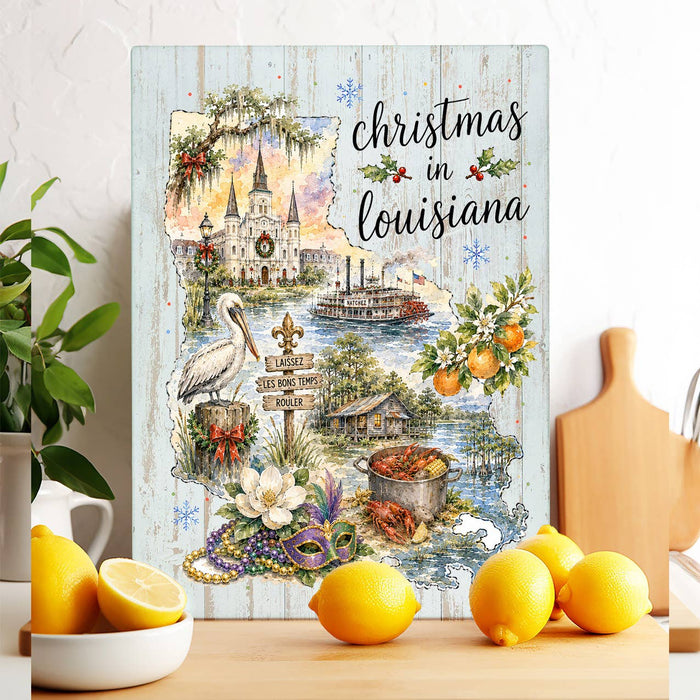 Christmas in Louisiana State Map Glass Cutting Board