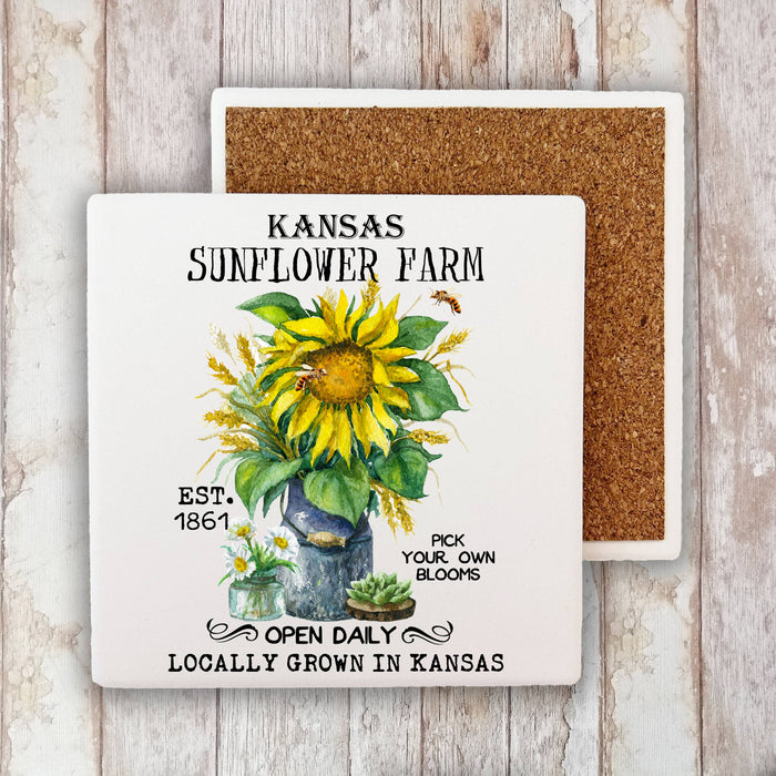 Kansas State Flower Sunflower  Stone Coaster