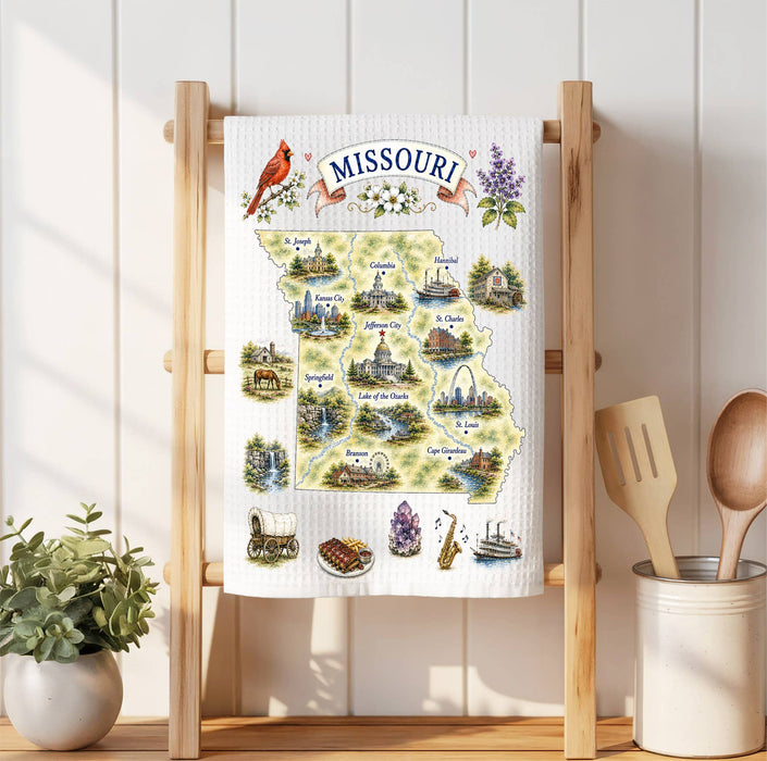 Missouri State Map Landmark Waffle Weave Towel