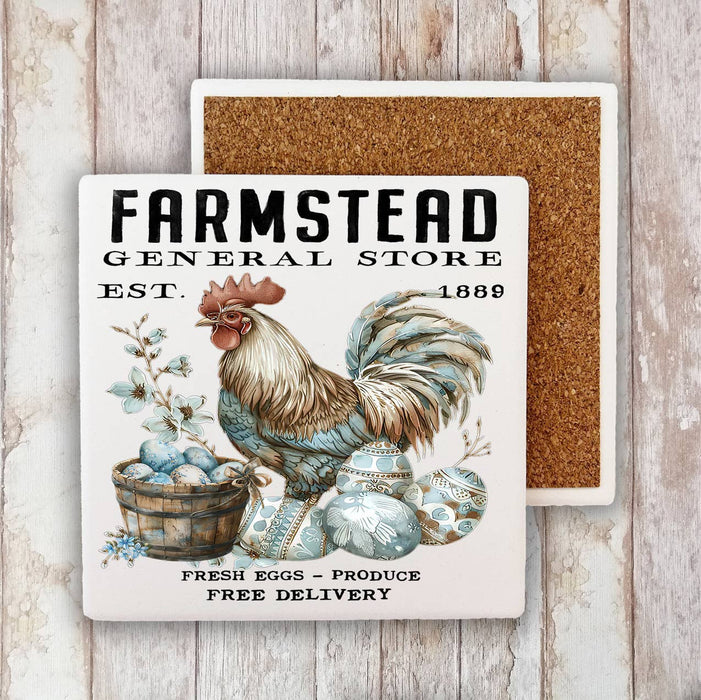 Rooster Easter Eggs Farmstead Stone Coaster
