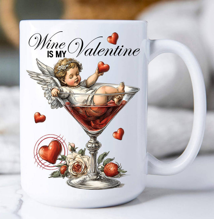 Wine is My Valentine Cupid Coffee Mug