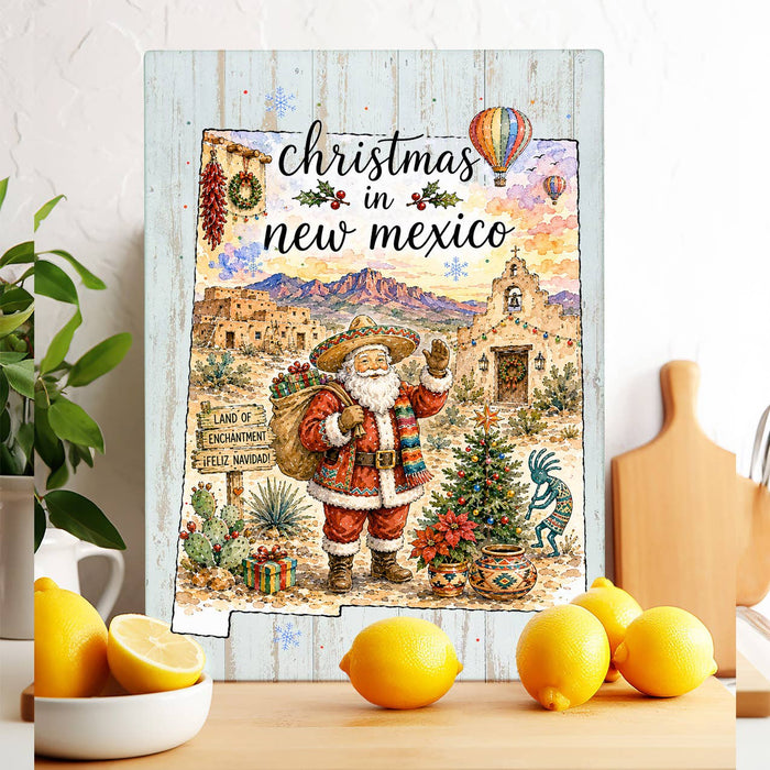 Christmas in New Mexico State Map Glass Cutting Board
