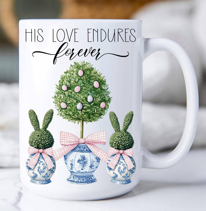 His Loves Endures Forever Topiary Easter Coffee Mug